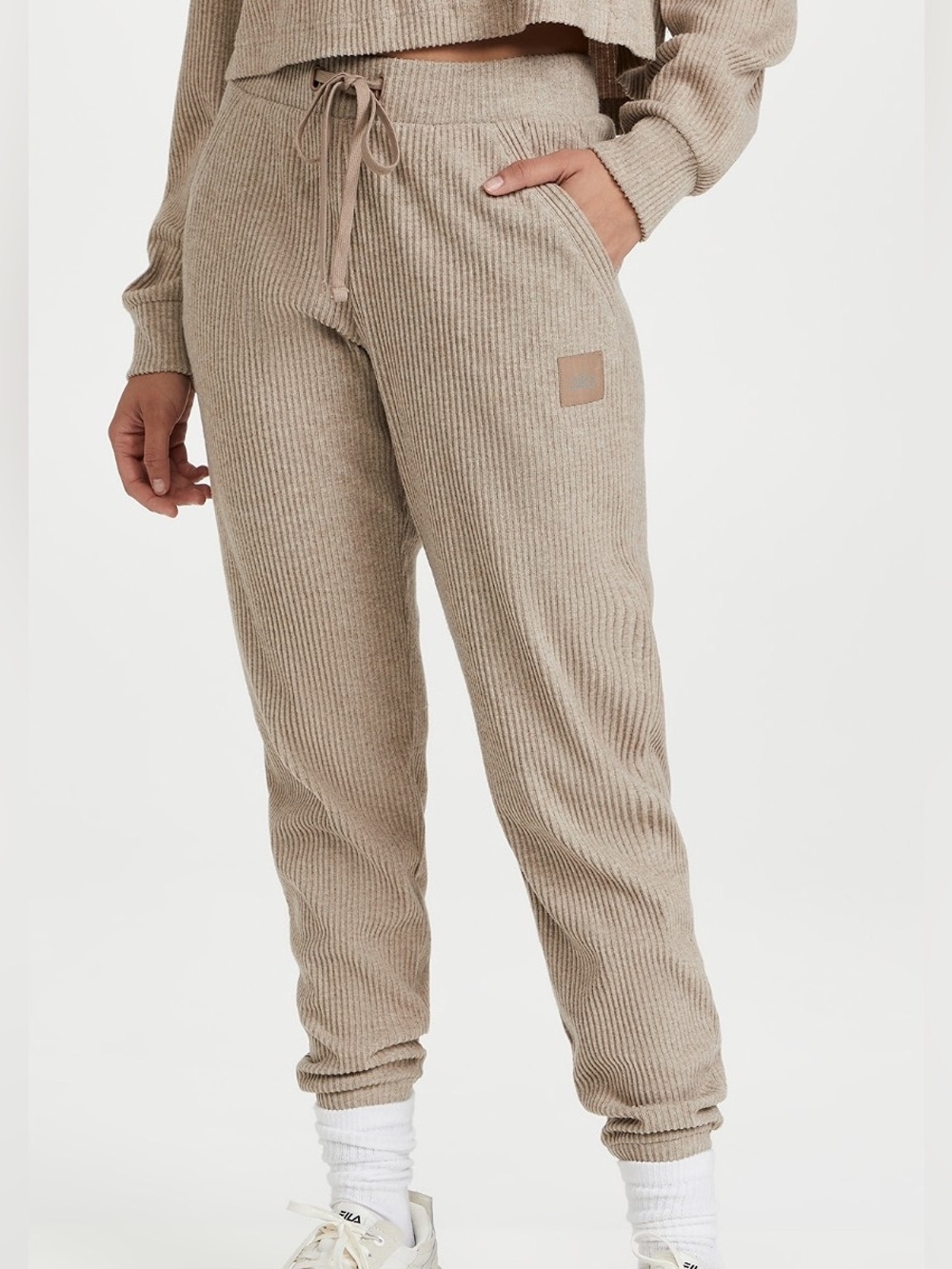 Alo Yoga Ribbed Knit High Waist Jogger Pants Taupe Brown Size L